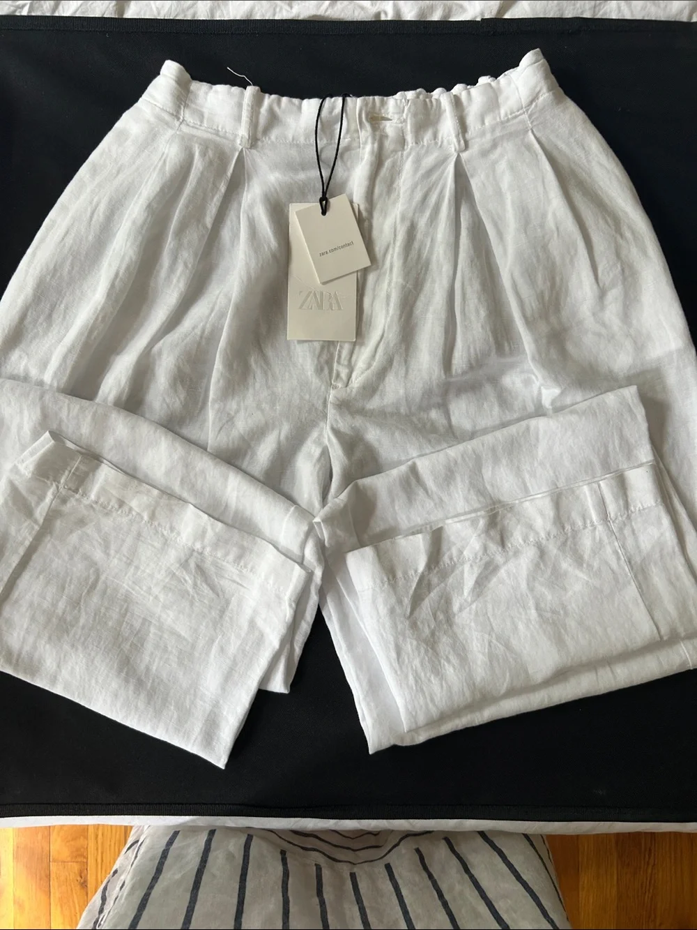 Zara White 1Linen-Blend Chinos